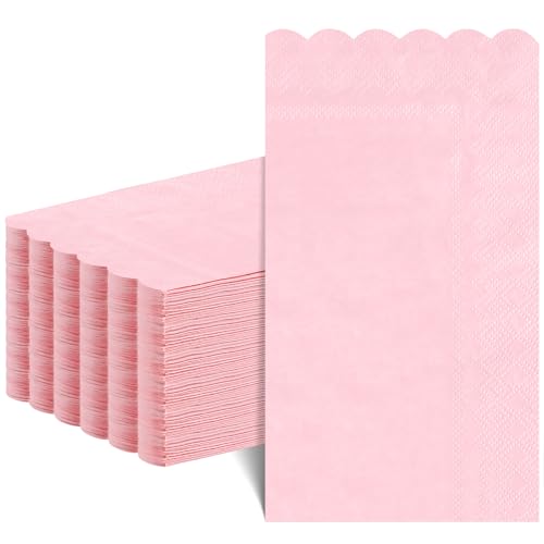 NatNarr 60 Pcs Pink Napkins 2 Ply Scalloped Napkins Light Pink Disposable Guest Hand Towels for Bathroom Paper Party Dinner Napkin for Wedding Baby Bridal Shower Birthday