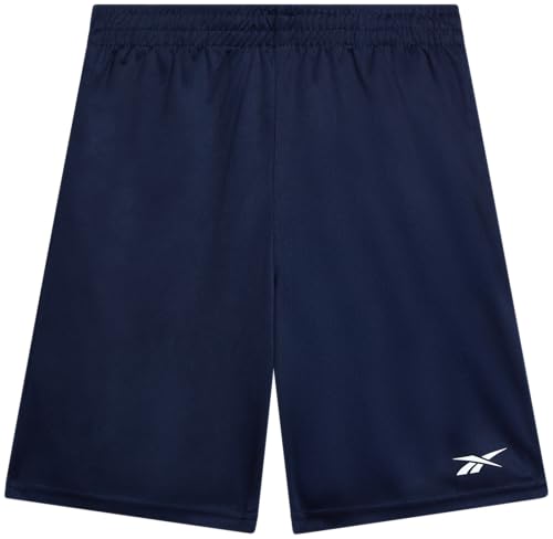 Reebok Pantalones cortos deportivos para niños, pantalones cortos de malla de rendimiento activo, ideales para baloncesto, fútbol, correr (tallas: 8-20), vector azul marino, 10-12