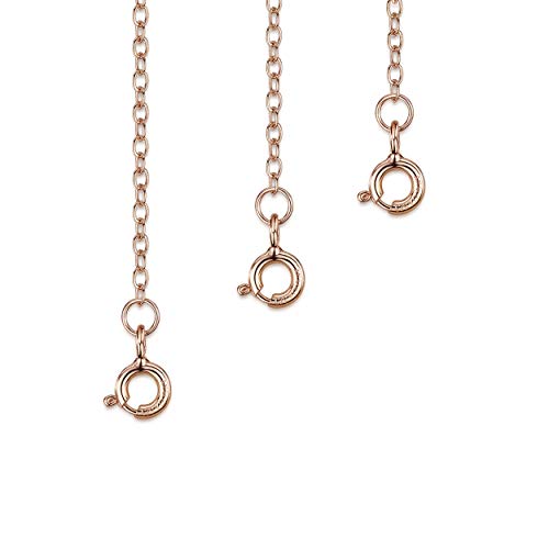 Amberta Set de 3 Cadenas de Extensión para Pulseras y Collares en Plata de Ley 925 Chapadas Oro Rosa 14K - Kit de Extensor 2 mm para Tobilleras para Mujer - Longitudes: 25, 50, 100 mm