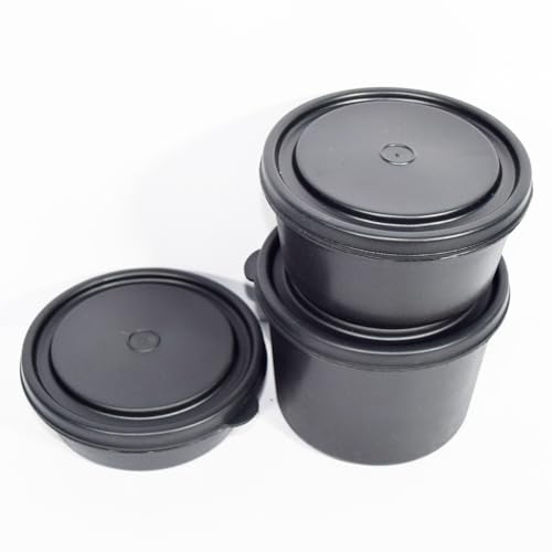 Image of PRESCO Stainless Steel Teso Container Set | Microwave Safe and Dishwasher Safe Food Storage Bowls with Airtight Lids | Leak-Resistant Lunch Bowls (Set of 3) (Black)
