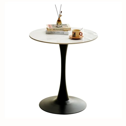 Genérico Mesa de Comedor Redonda Moderna con Tablero de Efecto mármol Blanco y Patas de Metal Negro, tamaño pequeño (60 cm), Elegante mobiliario de Comedor Familiar