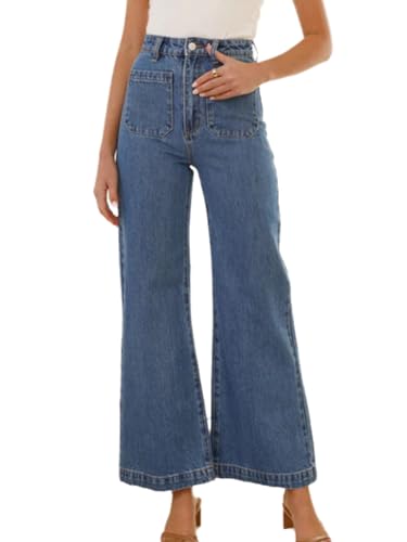 Conshvi Women's Wide Leg Cropped Jeans High Waisted Baggy Capris Jeans Loose Boyfriends Stretch Denim Ankle Pants