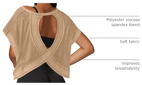 Image of UNIANKIYA Open Back Workout Tops for Women Loose Fit Athletic Crop Tee Short Sleeve Gym Running Yoga Shirt