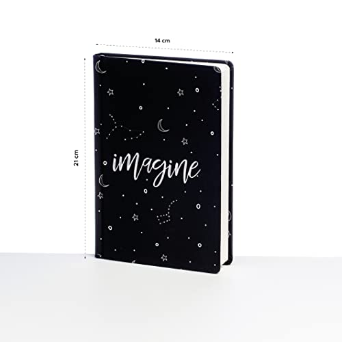 Image of Factor Notes Hardbound Notebook: 100 GSM Ivory Shade Paper, Lay-Flat Journal Diary, 3 Bookmarks, Inner Pocket, A5 Size, 200 Pages (Imagine - Dot Grid)