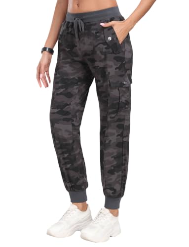 JINSHI Pantalones Senderismo Mujer Cargo Jogger Pantalón Ligero Transpirable Pantalone Ocio Aire Libre Deportes Acampada Trekking Multibolsillos Gris Camuflaje Talla XL