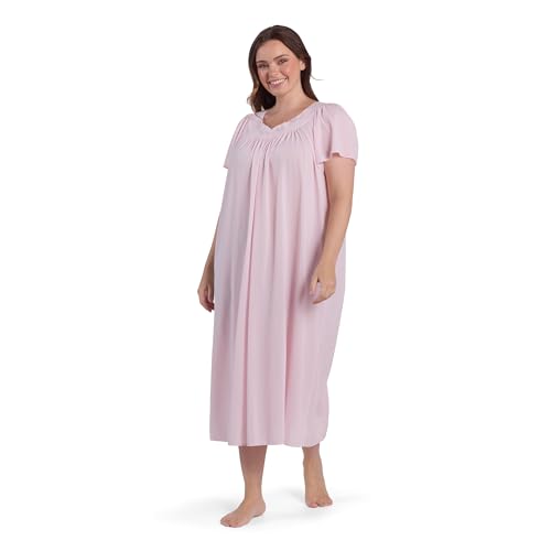 Image of Miss Elaine Nightgown - Women's Long Tricot Nightgown, Short Flutter Sleeves, Comfortable Lightweight Fabric, Sleepwear