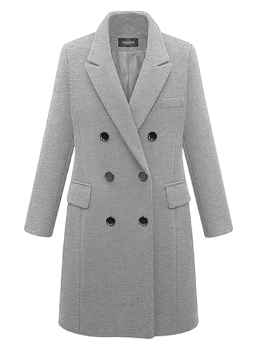 Women's Classic Notched Lapel Double-Breasted Warm Pea Coat Overcoat with Pockets2