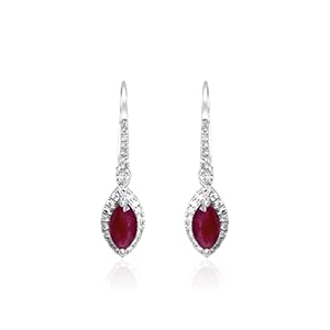 Gin & Grace 14K White Gold Mozambique Genuine Ruby Earrings with Diamonds for women | Ethically, authentically & organically sourced (Marquise-cut) shaped Ruby hand-crafted jewelry for her | Ruby Earrings for women