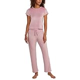 Juicy Couture Women's 2 Piece Velvet Fleece Short Sleeve Shirt and Pants Lounge Sleepwear Set (US, Alpha, Large, Regular, Regular, Mauve Muse)