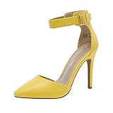 DREAM PAIRS Oppointed-Ankle Women's Pointed Toe Ankle Strap D'Orsay High Heel Stiletto Pumps Shoes,Size 7.5,Yellow,Oppointed-Ankle
