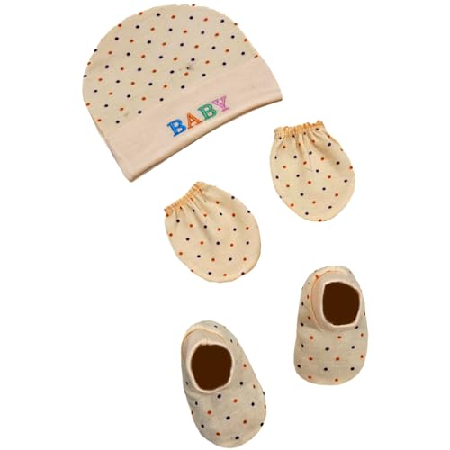 Image of BRANDONN Newborn Baby's Cotton Cap Mitten Bootie Set 0-6 Months, Pack of 2 (0-6 Months)