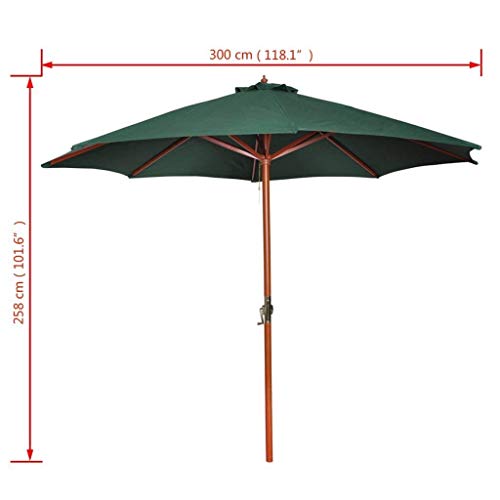 Sombrilla 3m Verde con poste marrón para jardín y terraza exterior 3