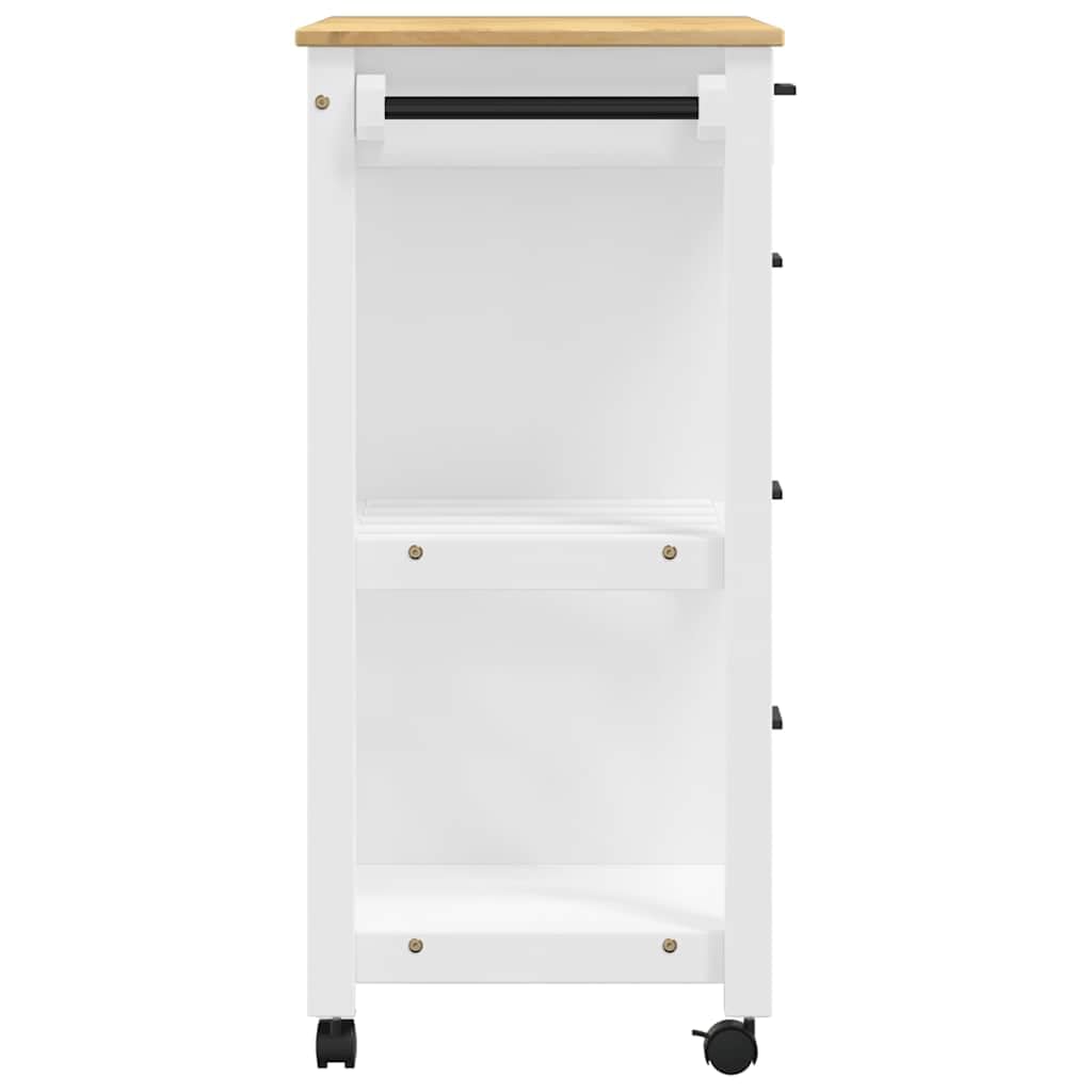 Wózek kuchenny Monza z litego drewna sosnowego, 84 x 40 x 88,5 cm, z 4 szufladami, półkami, haczykami i kółkami, do kuchni, jadalni, gospodarstwa domowego i miejsca do przechowywania