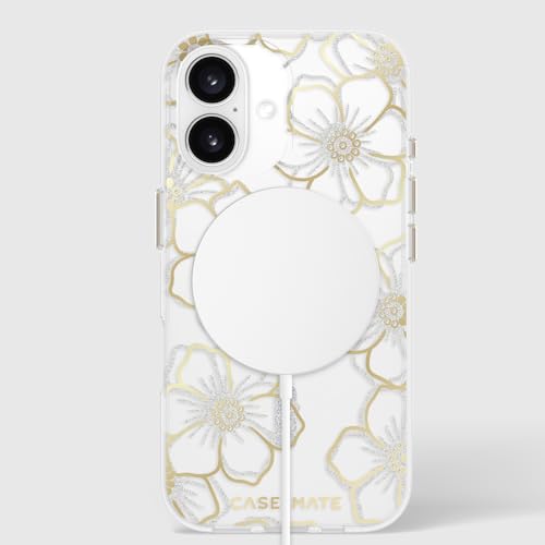 Coque iPhone 16 MagSafe Case-Mate florale scintillante avec protection anti-chute