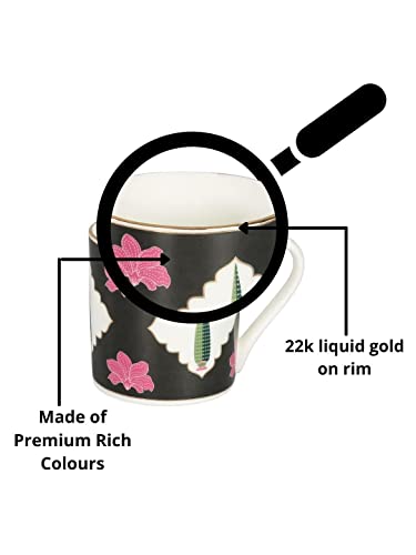 Image of India Circus Premium - Fine Ceramic - 22k Liquid Gold Coffee Mug Set of 6, White, IC CM6 Melon LE01, Tea Cup Set of 6, Mugs for Coffee, Cups Set of 6, Ideal for Gifting, Perfect for Home and Office
