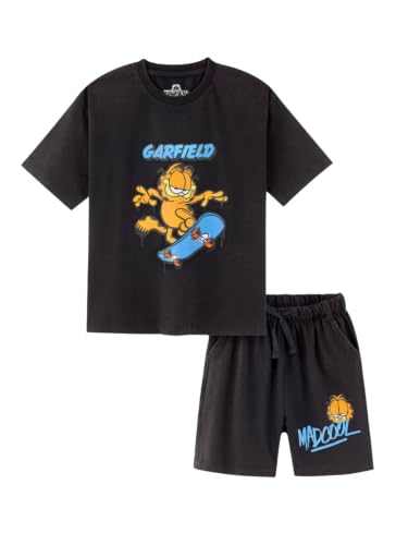 Image of Nap Chief Kids Cotton Garfield Print Co-Ord Set for Boys & Girls | Half Sleeve T-Shirt & Shorts Set | Soft Casual Summer Wear