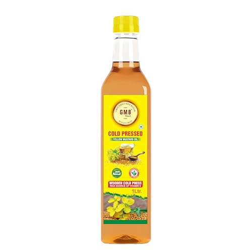 GMB Mart Wooden Cold Pressed Yellow Mustard Oil | 100% Natural & Chemical-Free | Rich in Nutrients for Healthy Cooking, Roasting, Frying & Baking | Daily Use Edible Oil | Fresh & Pure 1 Litre