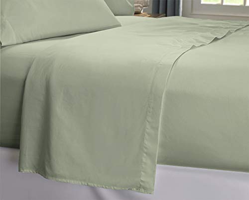 Pizuna Pure Combed Cotton Flat Bedsheet Queen Size 275 x 280 cm, Light Sage, 400 Thread Count Luxurious 100% Long Staple Cotton Sateen Weave Bed Sheet Light Sage (Flat Bed Sheet - 1 PC)