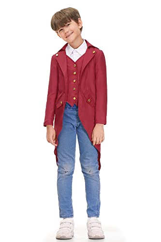 Besserbay Kid Boys Vampire Gothic Tailcoat Renaissance Steampunk Vintage Medieval Red Tuxedo Jacket Plagu Costume 5-6 Years #TOP3