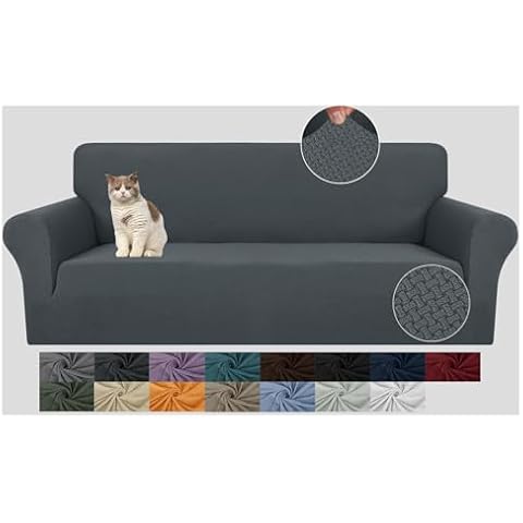 JIVINER Stretch Couch Cover Slipcovers 1 Piece Universal Couch Covers for 3 Cushion Couch Sofa (71"-91") Washable Pet Friendly 3 Seat Furniture Protector with Elastic Bottom (Sofa, Dark Gray) Cover