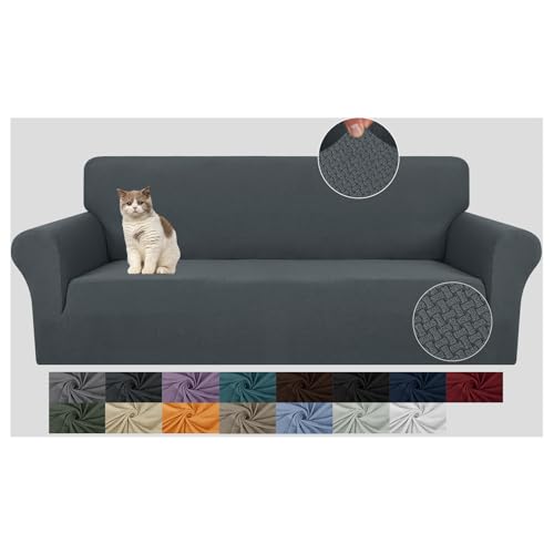 JIVINER Stretch Couch Cover Slipcovers 1 Piece Universal Couch Covers for 3 Cushion Couch Sofa (71'-91') Washable Pet Friendly 3 Seat Furniture Protector with Elastic Bottom (Sofa, Dark Gray)