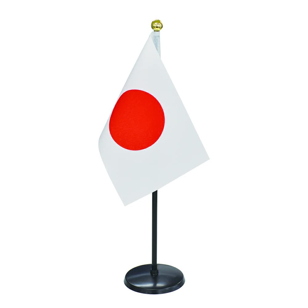 TOSPA ミニ日本国旗 日の丸 １本立てセット 国旗サイズ10×15cm ポール 1本立てスタンド付き 日本製
