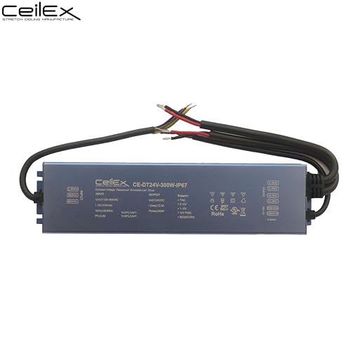 Image of Triac Dimmable LED Driver 24V 300W IP67 Ultra Slim 0.8in UL Listed Compatible with Lutron Dimmer, Transformer for LED Lights, Power Supply 5in1 Triac /0-10V /1-10V /Potentiometer /10V PWM
