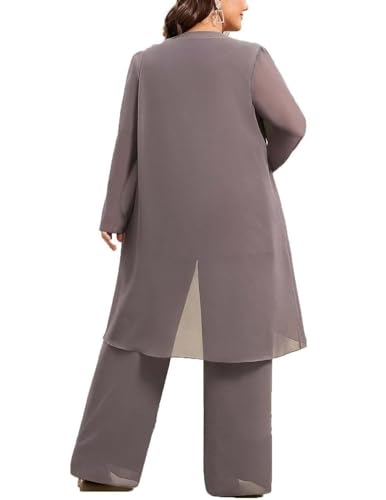 3 Pieces Chiffon Mother of The Bride Pant Suits for Wedding Guest Outfits Formal Outfit Set with Jacket4