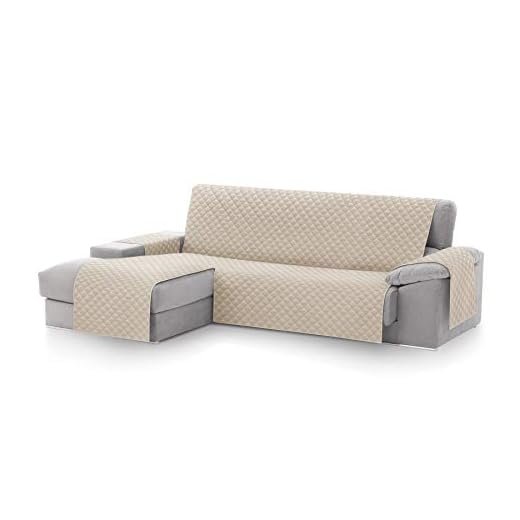 Funda Cubre Sofá Chaise Longue Malu, Protector para Sofás Acolchado Brazo Izquierdo. Tamaño -240cm. Color Marfil (Visto DE Frente)