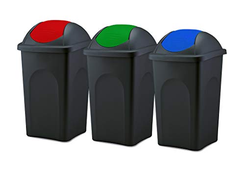 BigDean 3x Mülleimer groß 60L - schwarz - mit Schwingdeckel rot, grün &...