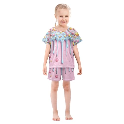 Pajama Sets Short Sleeve Candy Dripping Bubble Background Soft Cotton Summer Sleepwear 2 Piece PJS Size 5-14T4