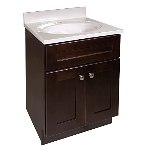Design House 585000 Bath Shaker 2-Door Bathroom Vanity With Cultured Marble White Top, 4-Inch Centerset, Espresso, 2 Piece #TOP20