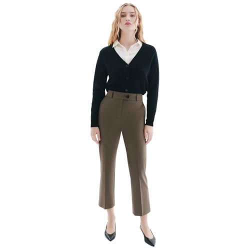 Pantalon femme Caroll : coupe droite élégante en coton noir