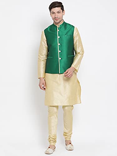 Image of VASTRAMAY Men's Beige Cotton Silk Blend Ethnic Jacket