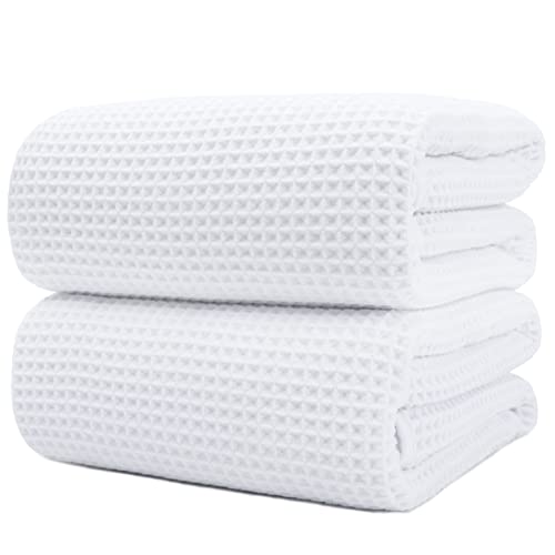 POLYTE Microfibre Quick Dry Lint Free Bath Sheet, 89 x 178 cm, Set of 2 (White, Waffle Weave) POLYTE Microfibre Quick Dry Lint Free Bath Sheet, 89 x 178 cm, Set of 2 (White, Waffle Weave)