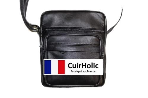 Pochette en cuir d'agneau véritable homme S noire fabriqué en France