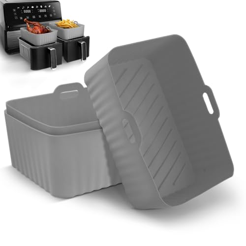 Keplin - 3 Pack Grey Rectangular Silicone Air Fryer Liners - BPA-Free, Food-Grade, Heat Resistant to 230°C - Non-Stick and Reusable - Dishwasher Safe for Easy Cleaning - Meets LFGB Standards