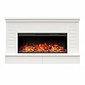 Ameriwood Home Hathaway Wide Shiplap Mantel with Linear Electric Fireplace and Storage Drawers, White