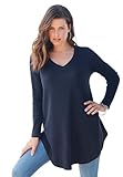 Roaman's Women's Plus Size Knit Thermal V Neck Swing Tunic – Long Sleeve - 26/28, Navy