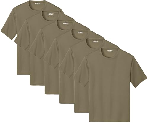 Army Universe Solid Performance Military Tactical T-Shirts | 100% Polyester Moisture Wicking Tee Shirts, 6-Pack, Coyote Brown - L