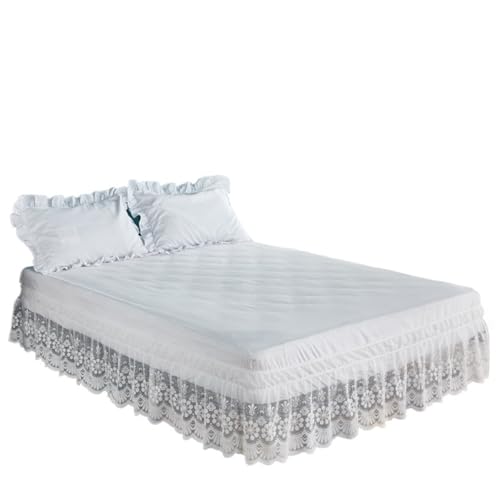 Faldas de La Cama,Cubre Canape Falda de Cama con Estampado Floral y Encaje For Canapé Volantes Jacquard Elástico 38cm(White,140x200x38cm)