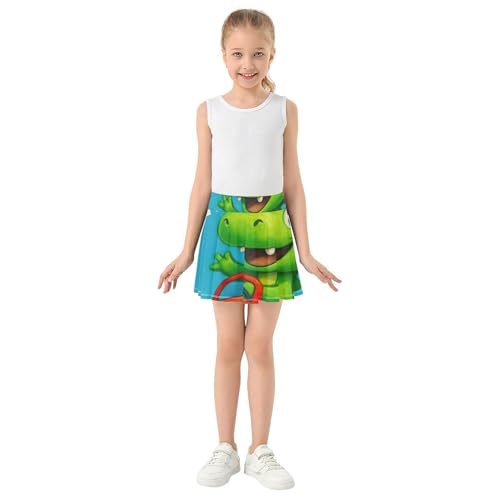 Joisal Girls' Shorts Athletic Skorts Kids Tennis Skirts Dance Golf Girl Skort Cute Green Cartoon Dinosaur 3t3