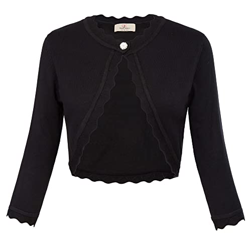 3/4 Sleeves Knit Cardigan Shrug Trim Hem For Women Black,L Af1062-2 #TOP4