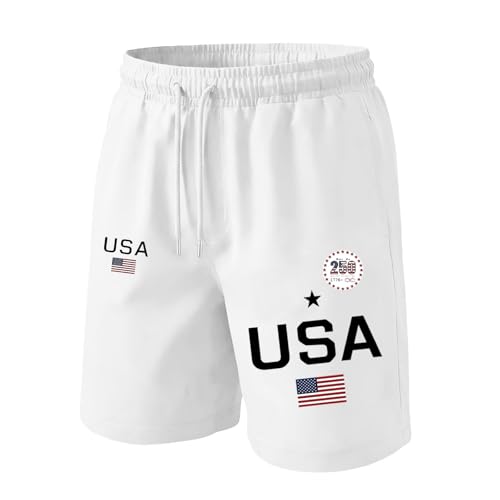 Ymosrh Shorts for Men Fashion American Flag Print Elastic Waist Summer Beach Workout Shorts Golf Mens Short Trousers Casual Man Clothes Pantalones Cortos Hombres (3XL White)