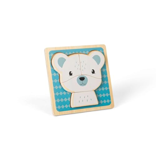 Bigjigs Toys Polar Bear Chunky Puzzle - 4 Piece Wooden Animal Jigsaw with Tray, Fun Educational Shape Puzzles, Baby & Toddler Montessori Toy, Sustainably Made Gifts For 10 Months Old +