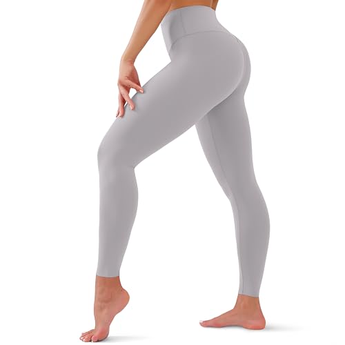 YUDSUD High Waisted Leggings for Women - Tummy Control Yoga Pants for Workout Running Athletic Women's Leggings Plus Size Light Grey