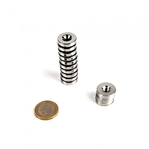 Kit de fijación magnética para pesca, 10 imanes de neodimio con sus tornillos avellanados, diámetro 18mm
