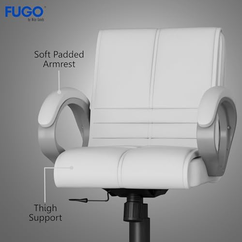 Image of FUGO FG235 with 3 Years Warranty Ergonomic Medium Back Office Chair with Adjustable Height, Cushioned Back&Seat, Tilting Mechanism, Heavy-Duty Metal Base, Perfect for Work, Study and Office (White)