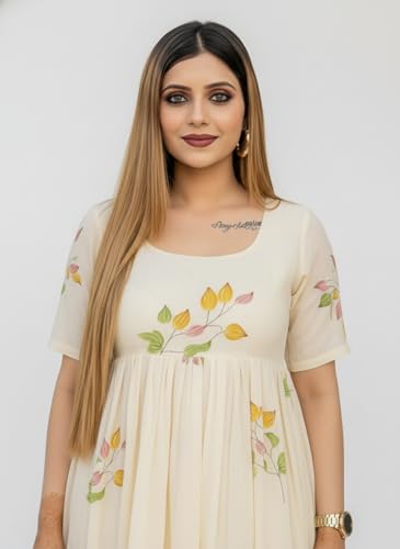 Image of Women's Cotton Printed Fit & Flare Midi Dress with Round Neck - Casual Wear Dress