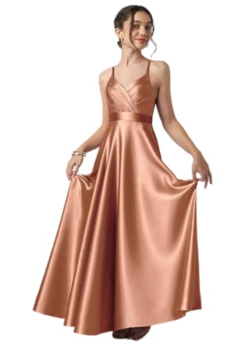 Girls Pleated Junior Bridesmaid Dress for Wedding Satin Pageant Flower Girl Dresses for Teens Girls